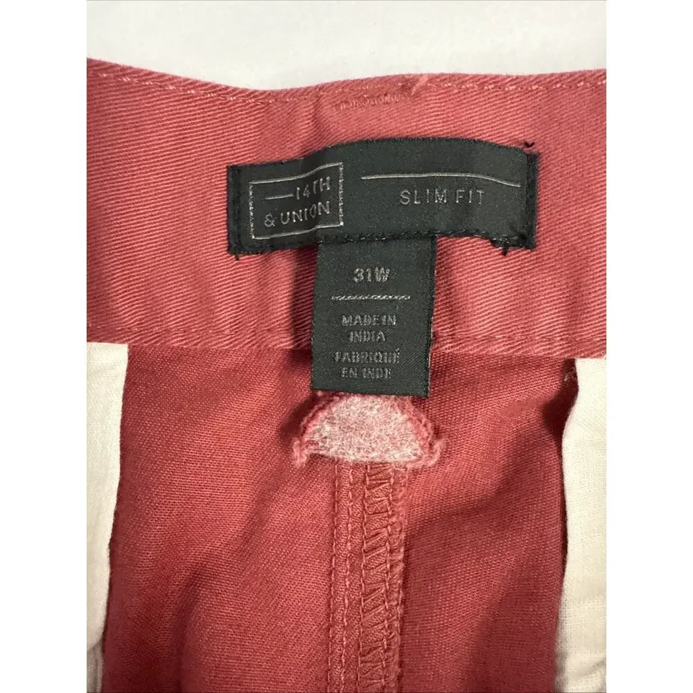 14th And Union Mens Size 31 Khaki Red Earth Cotton Slim Fit Chino Shorts NWT - Picture 6 of 6